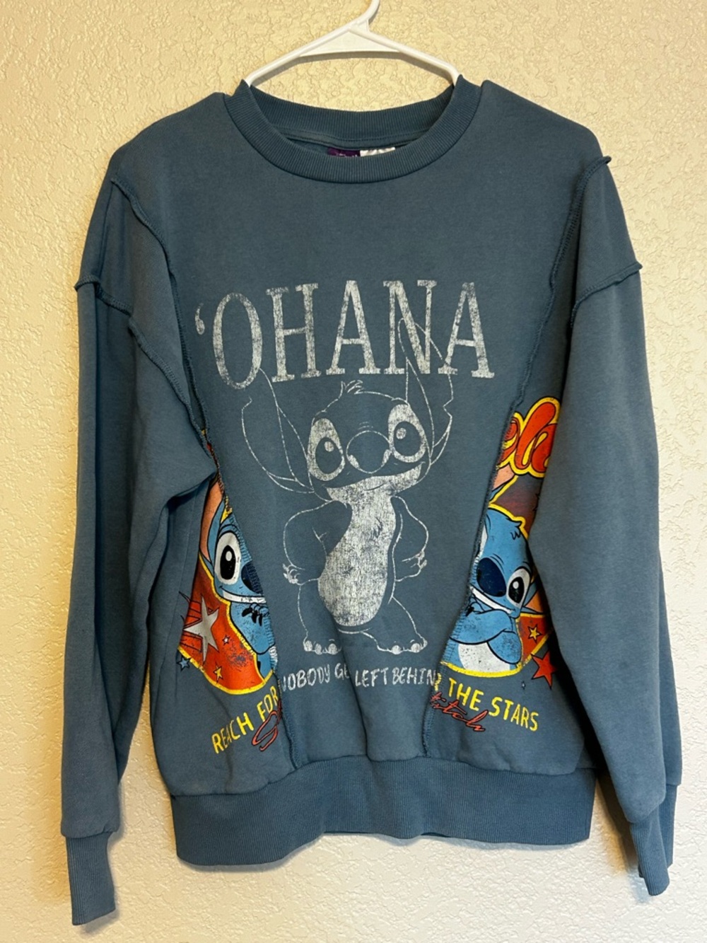 Disney Stitch ‘Ohana’ Graphic Sweatshirt Blue Pullover XS